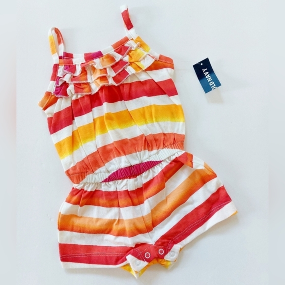 NWT Orange & Red stripe Summer Romper size 3-6‎ months Old Navy "tie dye" style